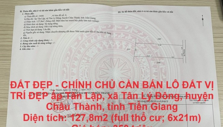 ĐẤT ĐẸP - CHÍNH CHỦ CẦN BÁN LÔ ĐẤT VỊ TRÍ ĐẸP Sau KCN Long Giang - Châu Thành - GIÁ CỰC RẺ